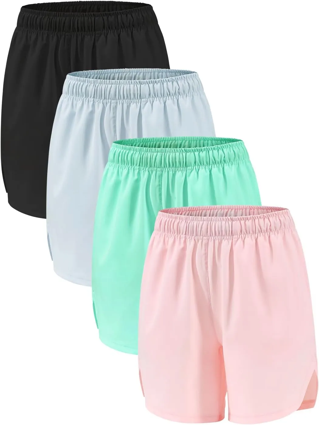 4 Packs Girls Athletic Shorts with Pockets Running Active Shorts Dry-Fit, Sports Workout Shorts for Kids Teens