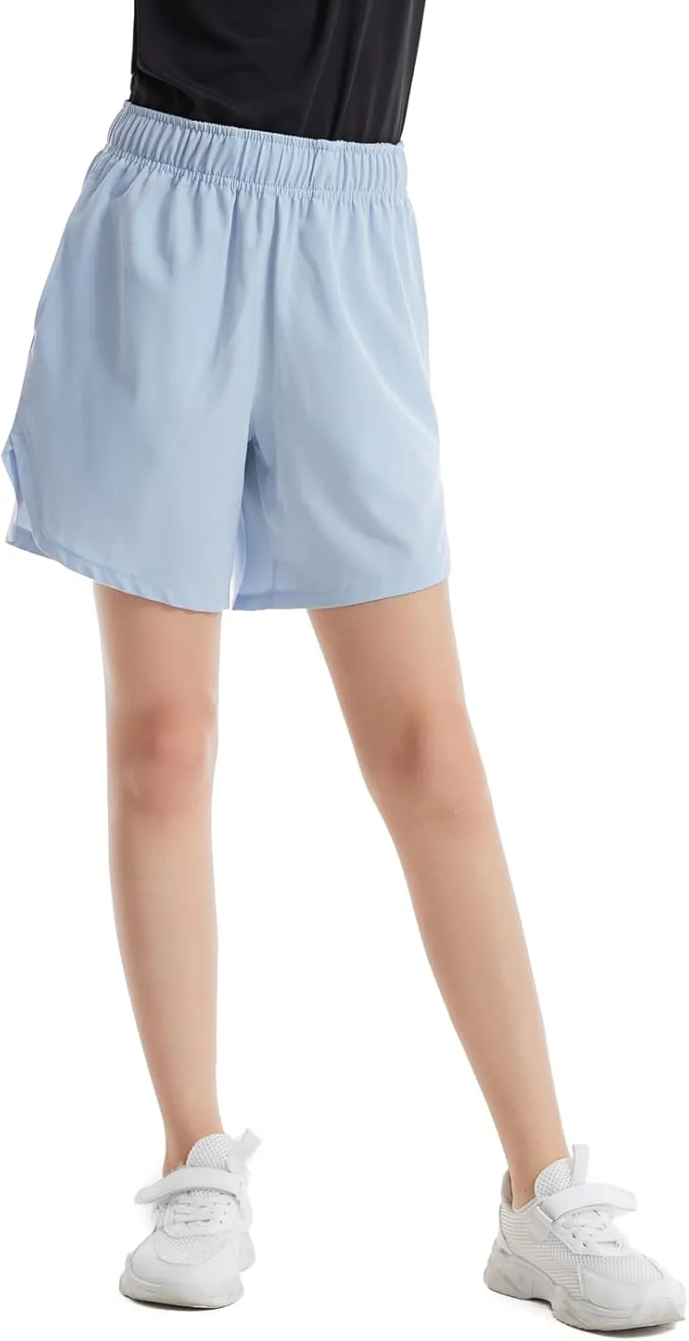 4 Packs Girls Athletic Shorts with Pockets Running Active Shorts Dry-Fit, Sports Workout Shorts for Kids Teens