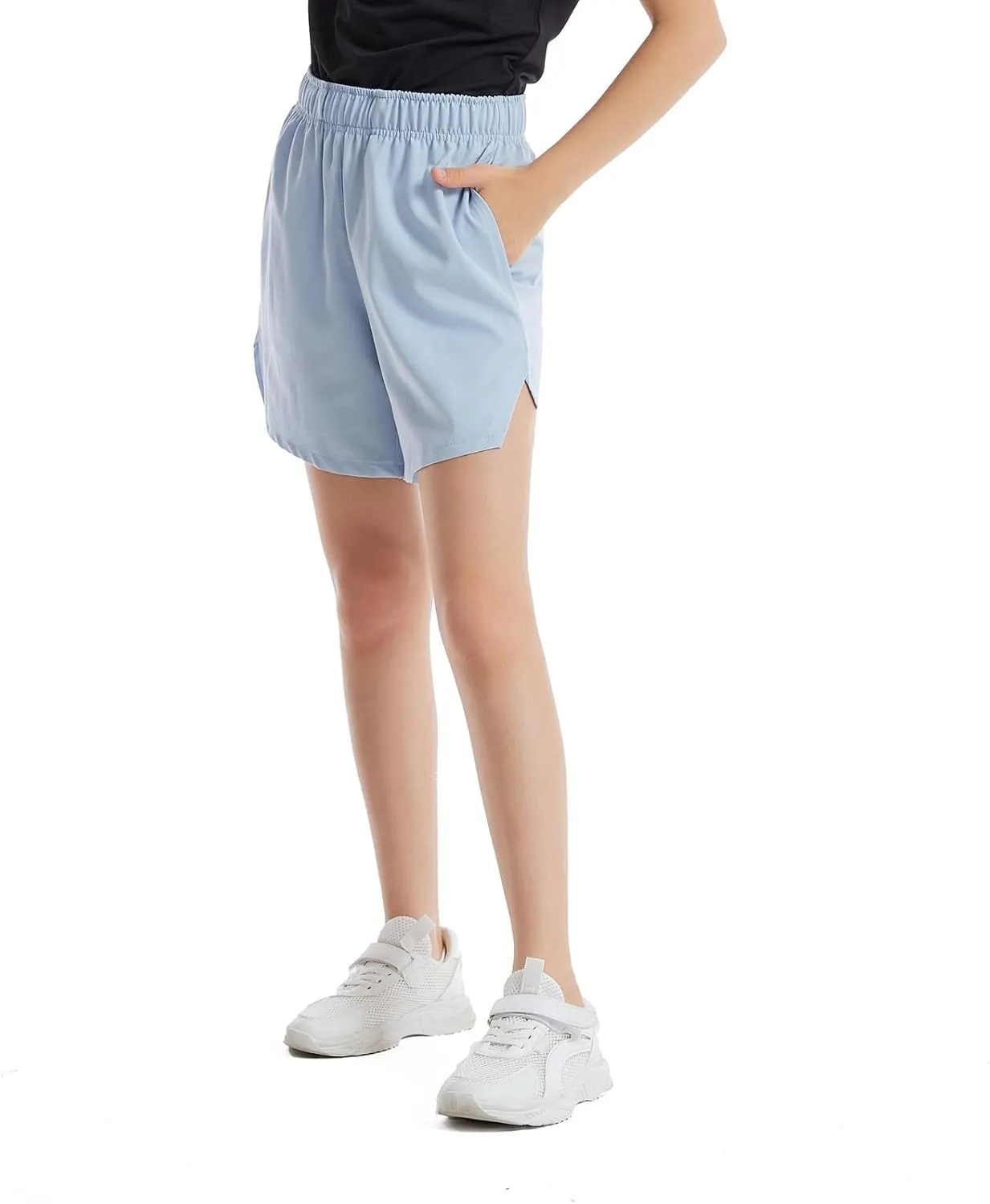 4 Packs Girls Athletic Shorts with Pockets Running Active Shorts Dry-Fit, Sports Workout Shorts for Kids Teens