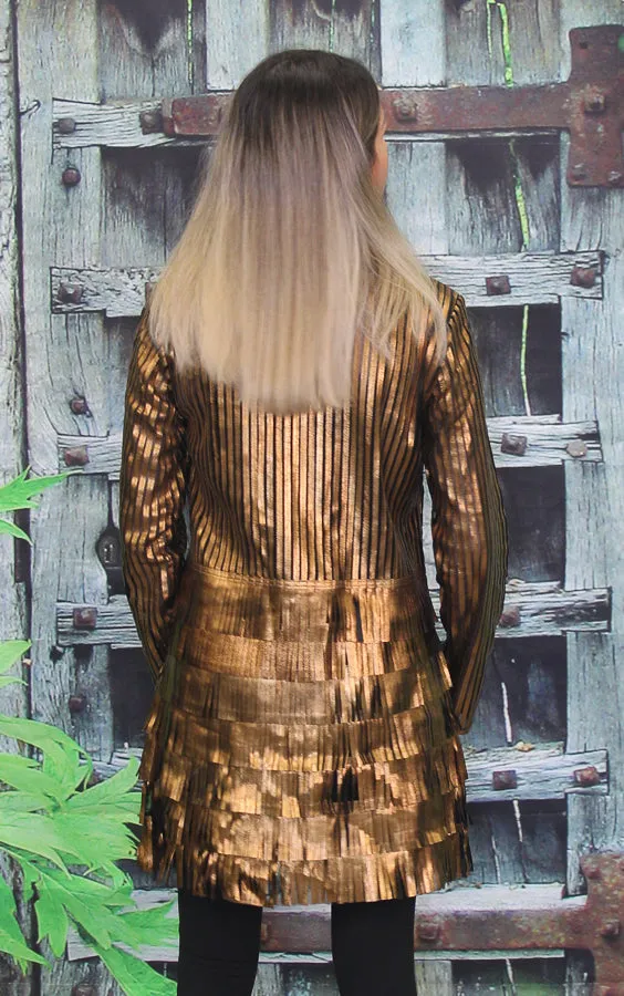 ABF Layered Bottom Fringe Long Leather Jacket with Zipper 1191005