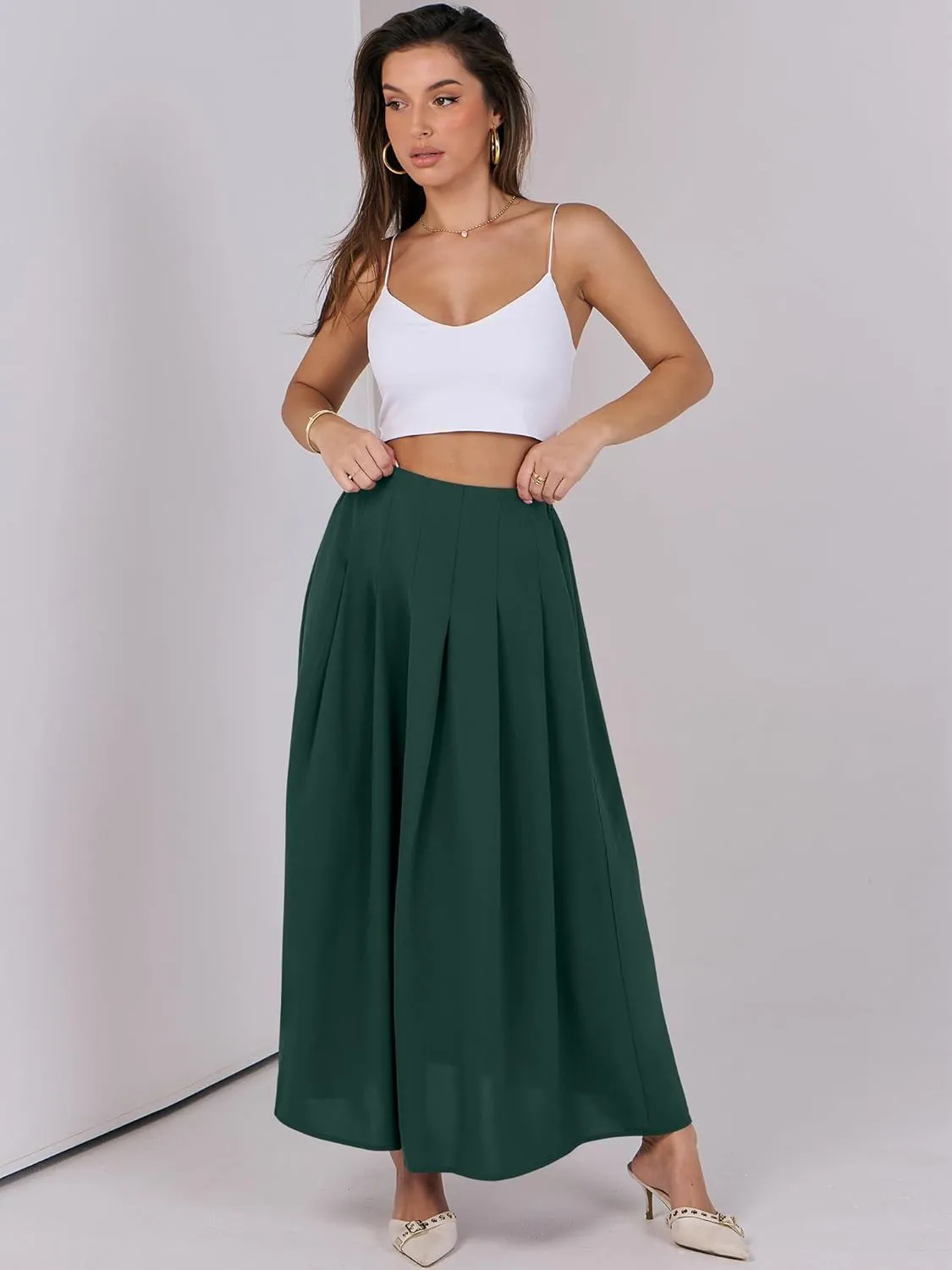 ANRABESS Women A-Line Pleated High Waist Maxi Skirt Full Ankle Length Flowy Swing Elegant Dressy Casual Work Long Skirts