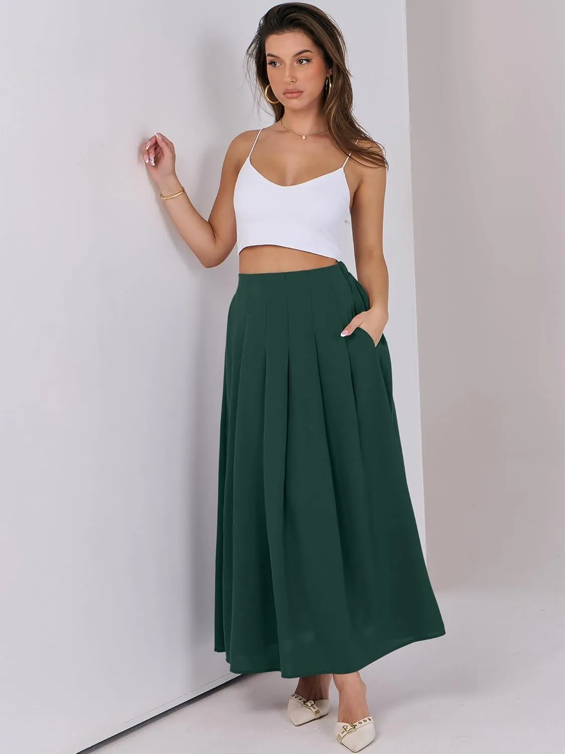 ANRABESS Women A-Line Pleated High Waist Maxi Skirt Full Ankle Length Flowy Swing Elegant Dressy Casual Work Long Skirts