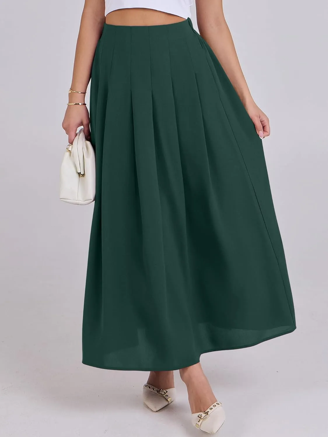 ANRABESS Women A-Line Pleated High Waist Maxi Skirt Full Ankle Length Flowy Swing Elegant Dressy Casual Work Long Skirts