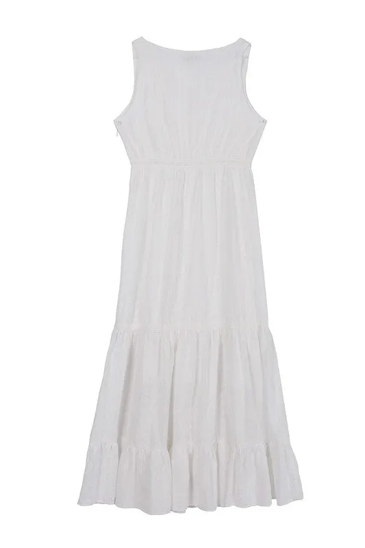 Beautiful Embroidered Ruffled Tiered V-Neck Fashion Dress