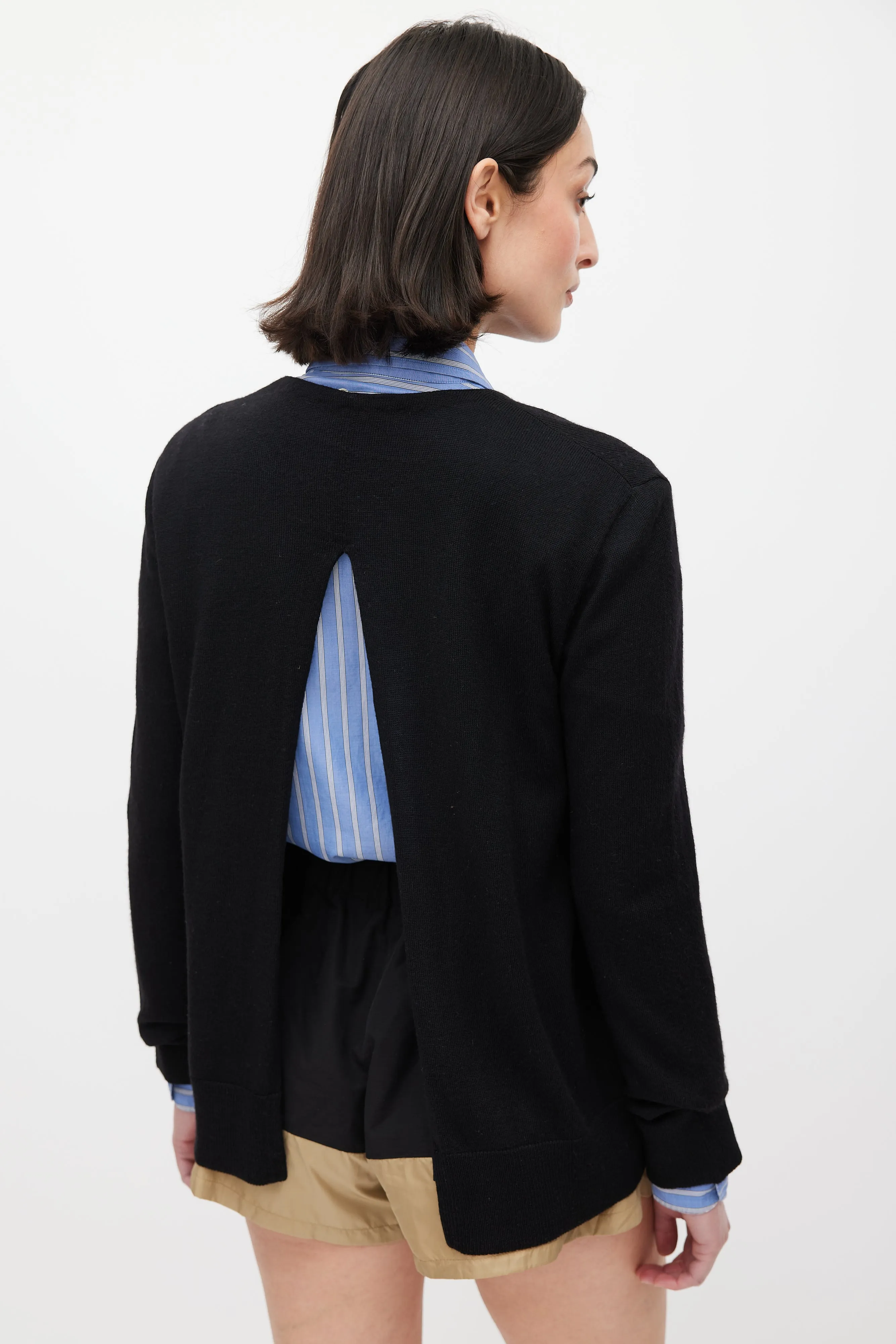 Black Knit Open Back Cardigan