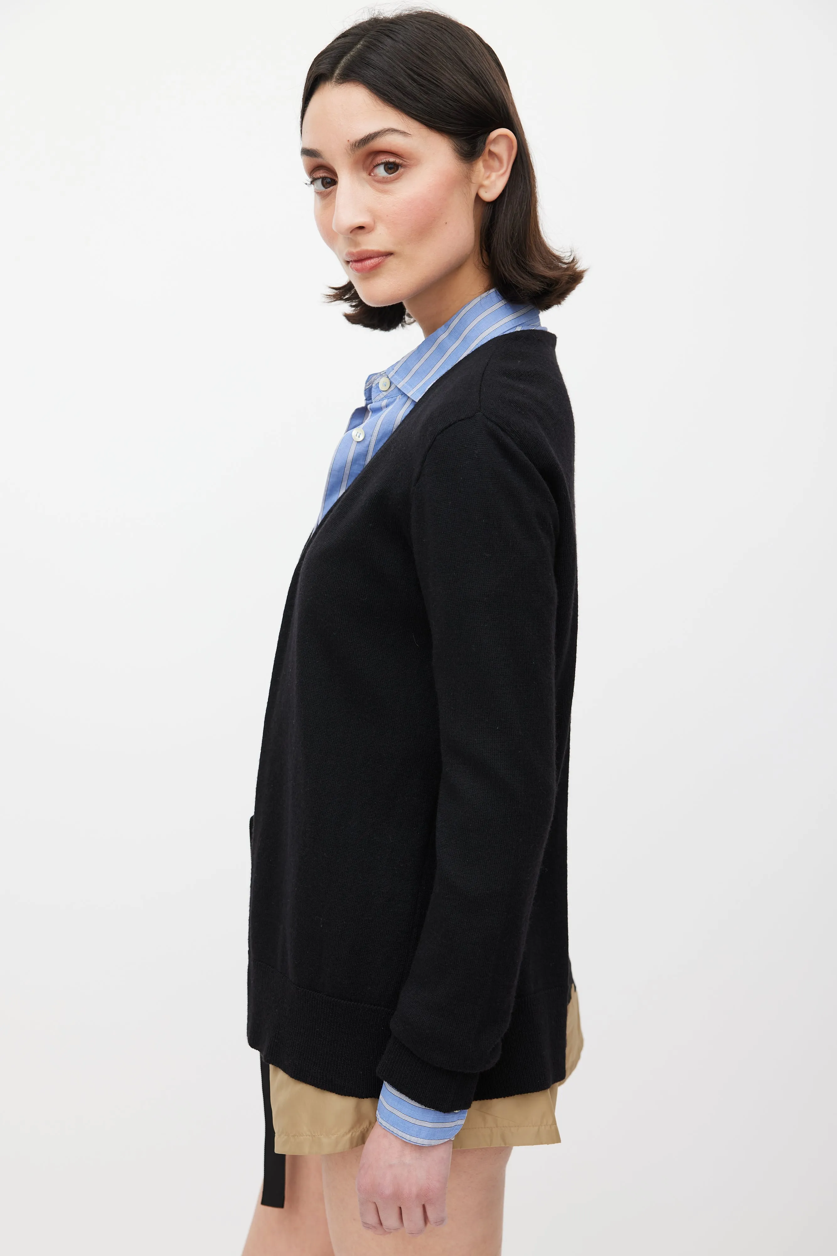 Black Knit Open Back Cardigan