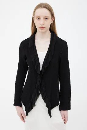 Black Ruffle Open Long Sleeve Cardigan