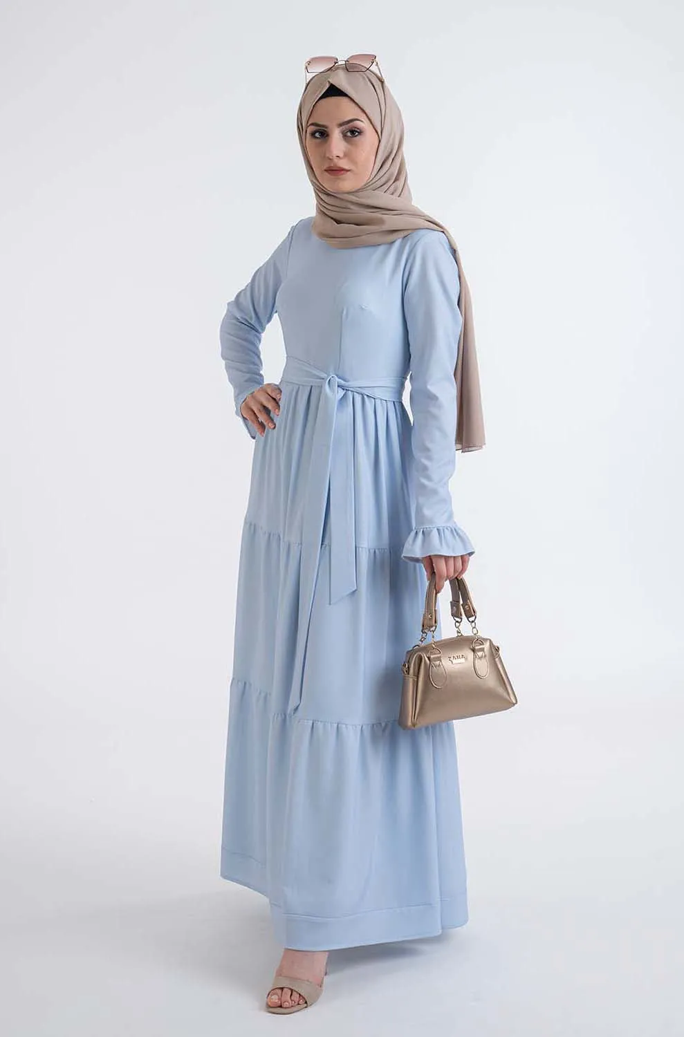 Blue shirred dress-Hijab Fashion style