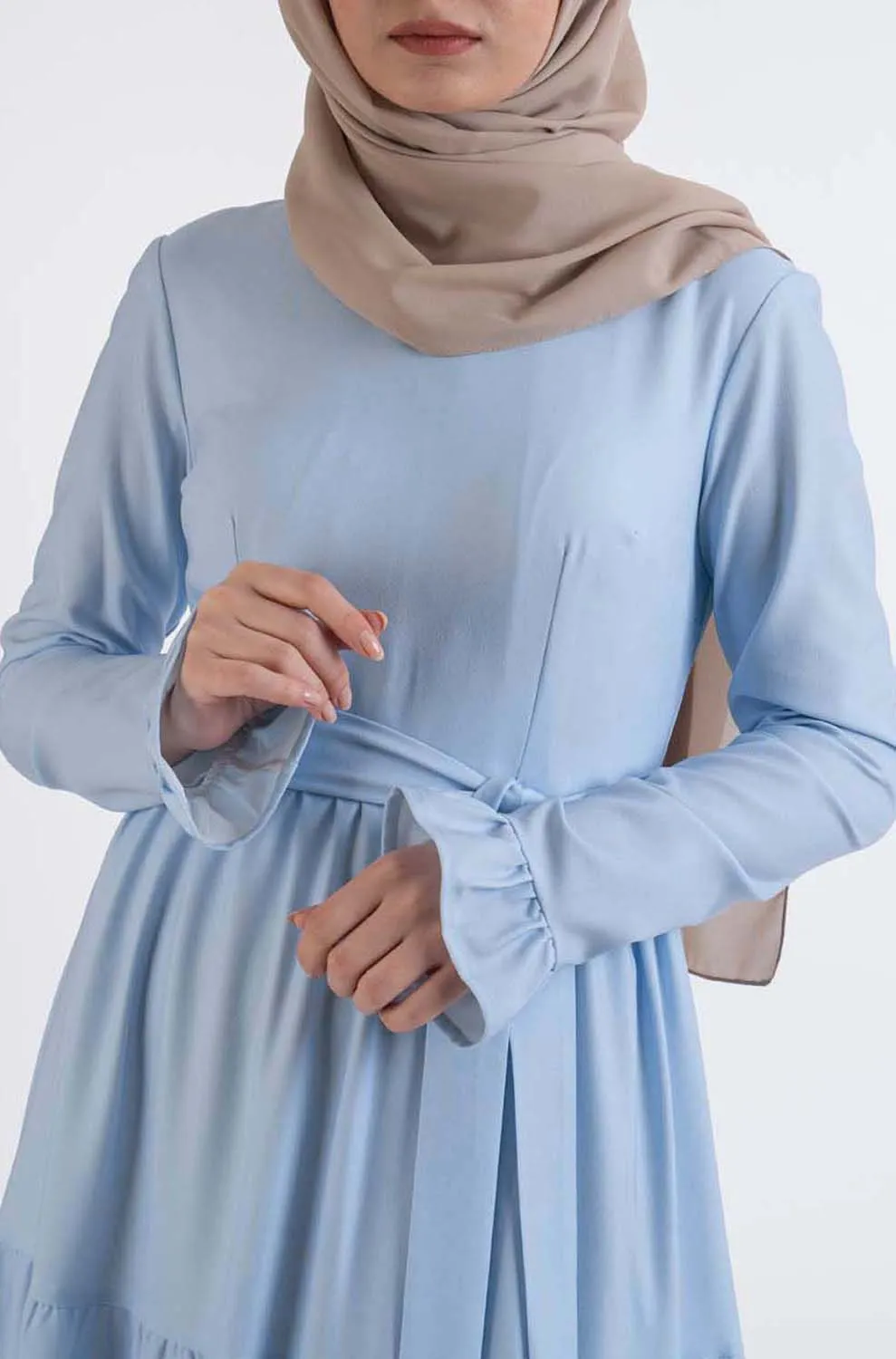 Blue shirred dress-Hijab Fashion style