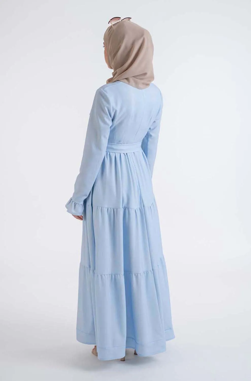 Blue shirred dress-Hijab Fashion style