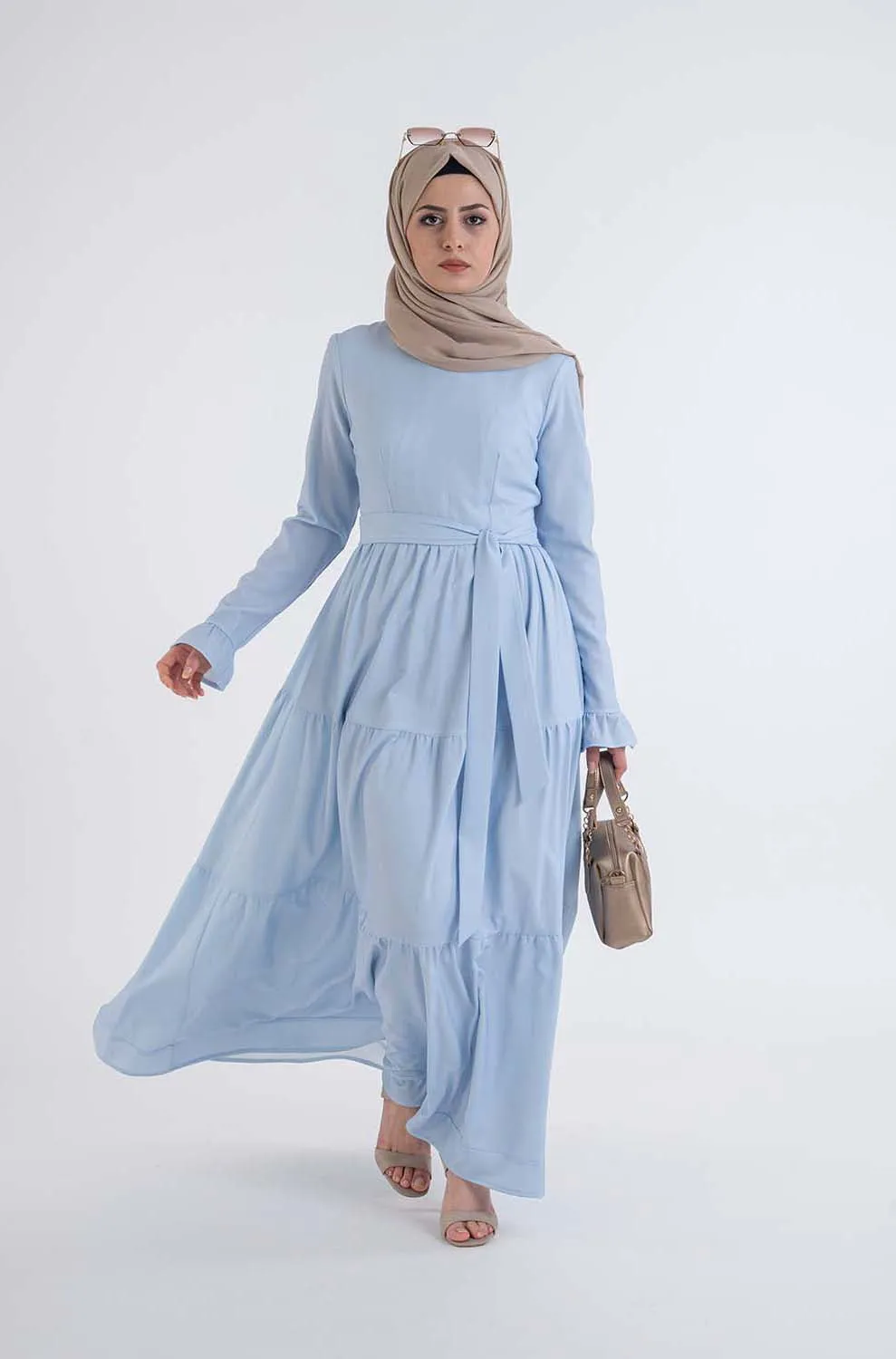 Blue shirred dress-Hijab Fashion style