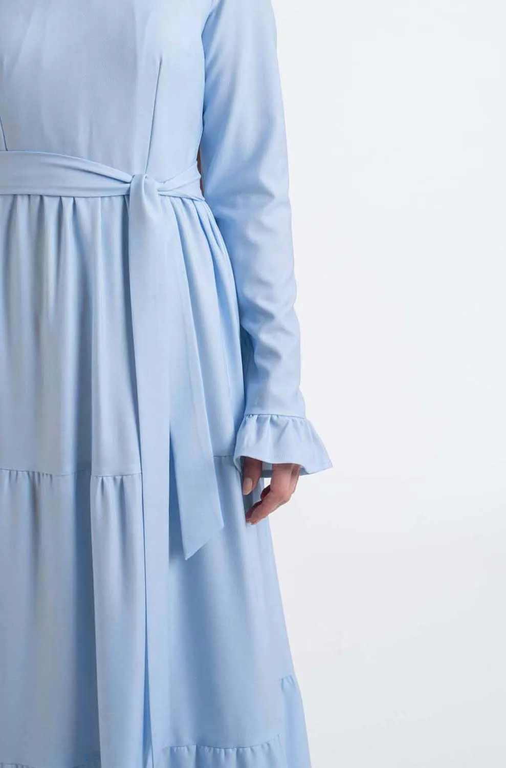 Blue shirred dress-Hijab Fashion style
