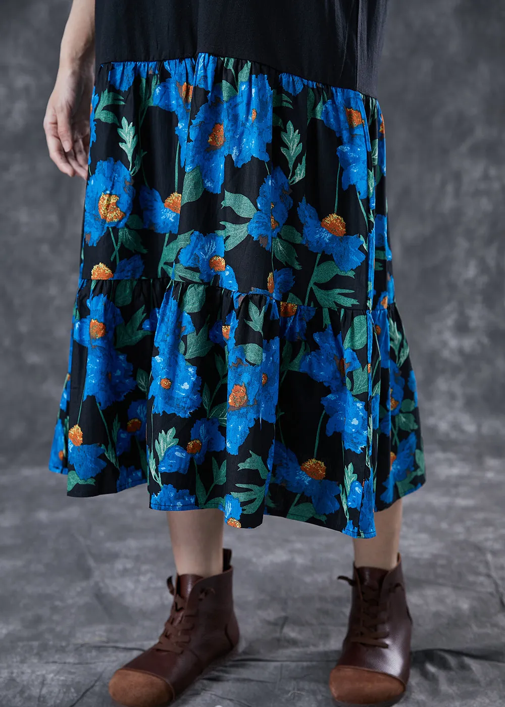 Boutique Black Oversized Patchwork Cotton Vacation Dresses Summer LY4044