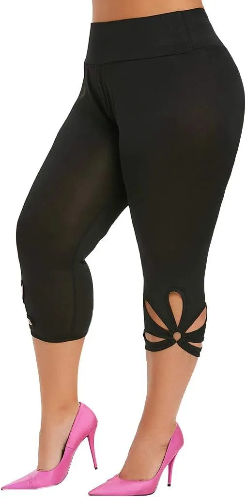 Capri Leggings for Women Plus Size Elastic High Waisted Tummy Control Cropped Yoga Pants Casual Cute Soft Comfy Capris Tights