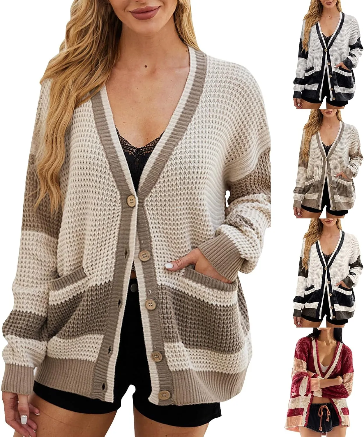 Cardigan Sweaters for Women Lightweight Button Down Cardigan Sweaters Long Sleeve V Neck Knit Tops with Pockets