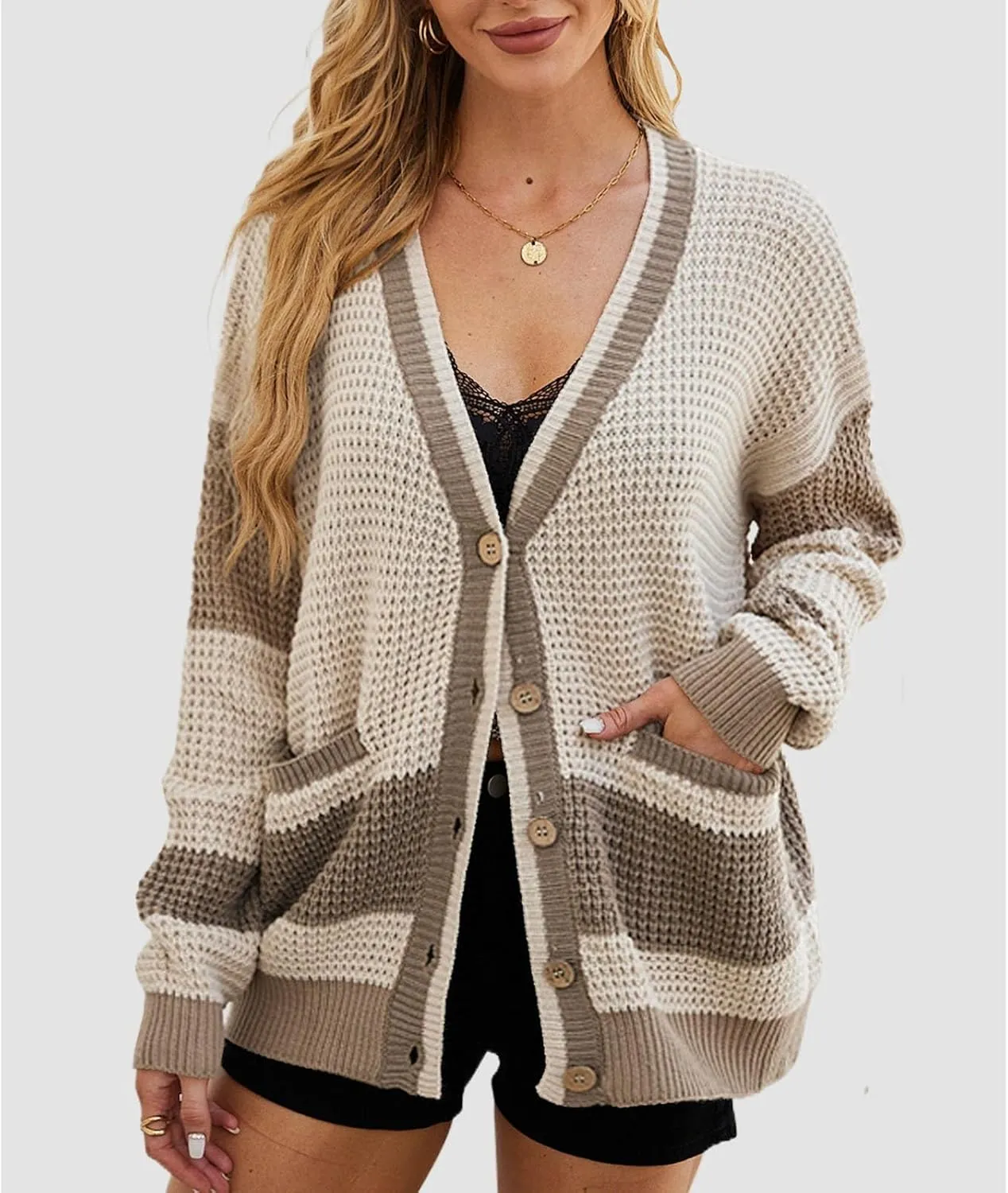 Cardigan Sweaters for Women Lightweight Button Down Cardigan Sweaters Long Sleeve V Neck Knit Tops with Pockets