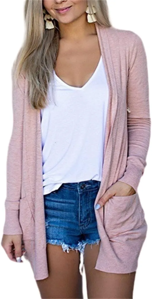 Cardigans for Women 2024 Fall Open Front Cardigan Coat Casual Lightweight Long Sleeve Solid Tops Blouses with Pockets