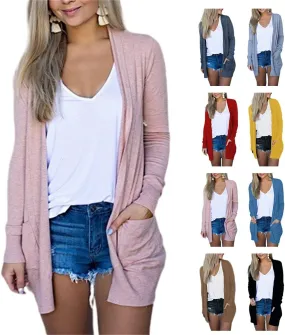 Cardigans for Women 2024 Fall Open Front Cardigan Coat Casual Lightweight Long Sleeve Solid Tops Blouses with Pockets