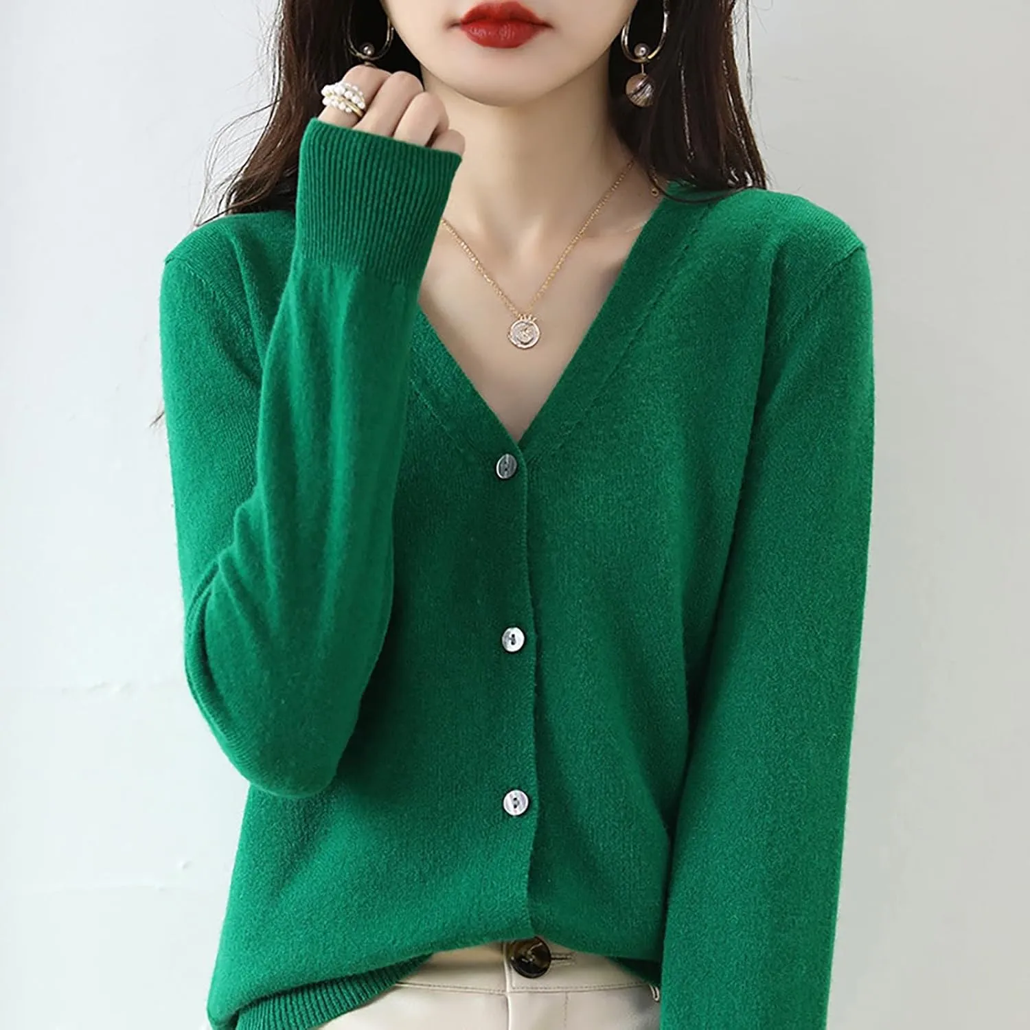 Cropped Cardigan Sweaters for Women 2024 Lightweight Knit Cardigan Long Sleeve V Neck Button Down Fall Outerwear