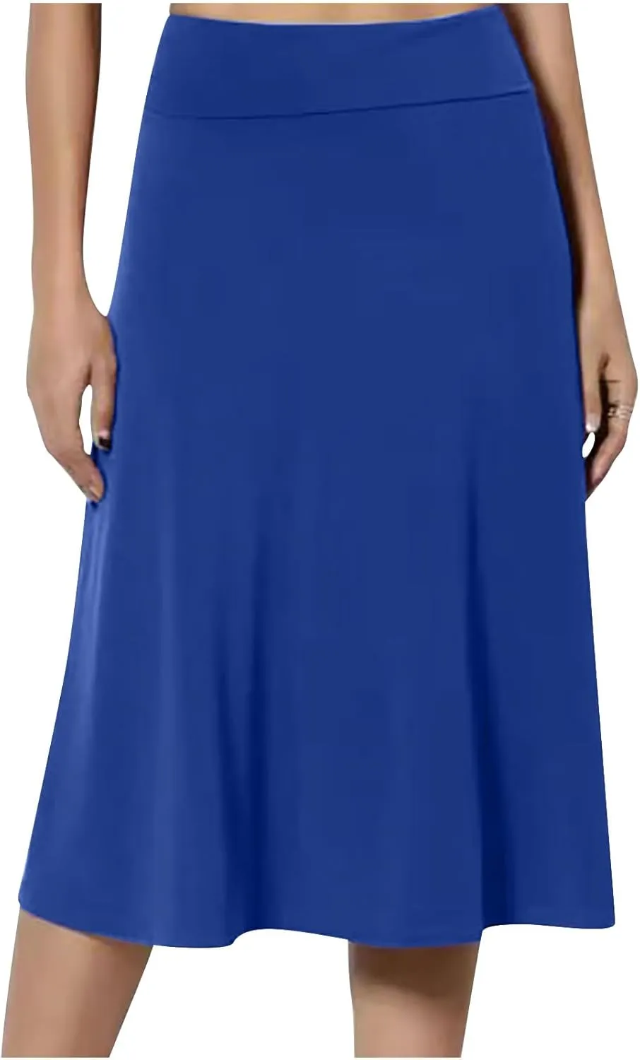 DDAPJ pyju Women's High Waist A-Line Midi Skirt Plus Size Spring Summer Long Skirts Solid Color Basic Loose Flowy Skirt