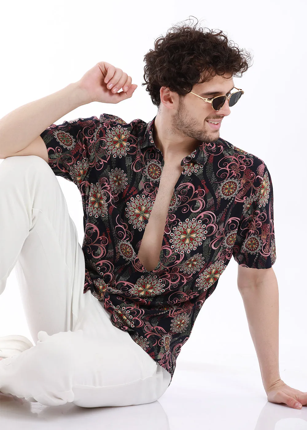 Floret Pink Half Sleeves Feather Shirt