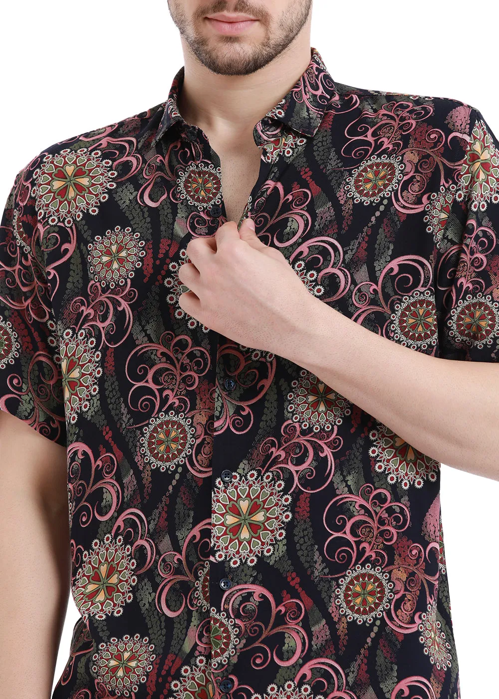 Floret Pink Half Sleeves Feather Shirt