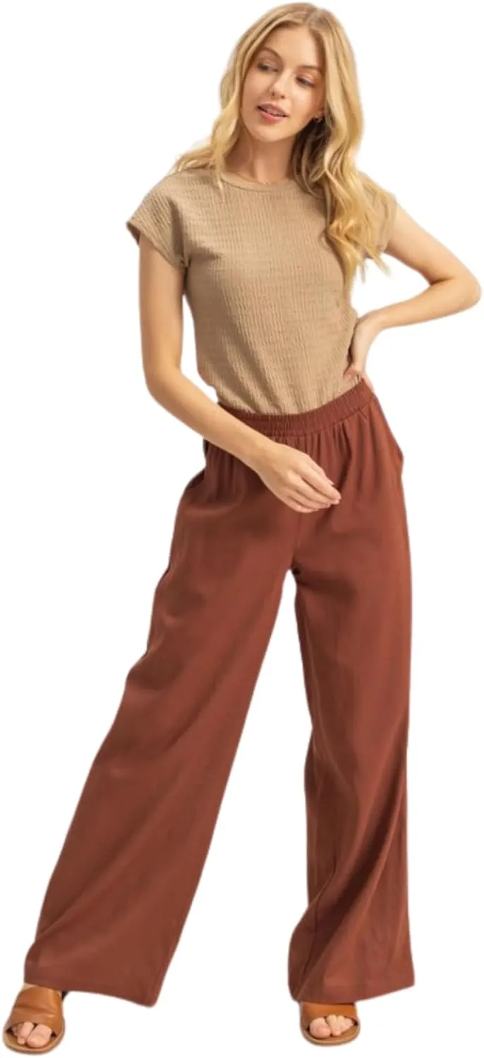 Front Tie Waist Tiered Palazzo Pants (US, Alpha, Large, Regular, Regular, Chocolate)
