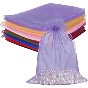 HRX Package 100pcs Organza Drawstring Bags Mixed Color, 6 x 9 inches Christmas Wedding Shower Party Favors Gift Mesh Bags Pouches for Jewelry Makeup