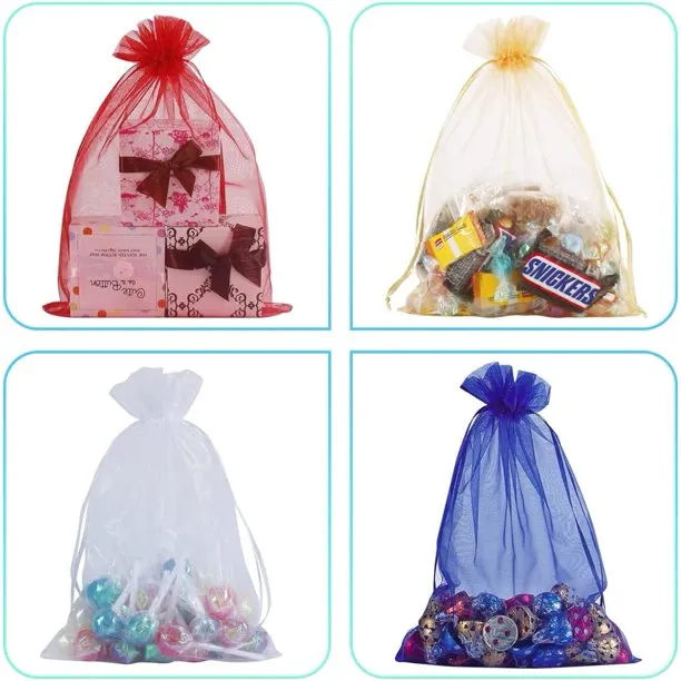 HRX Package 100pcs Organza Drawstring Bags Mixed Color, 6 x 9 inches Christmas Wedding Shower Party Favors Gift Mesh Bags Pouches for Jewelry Makeup