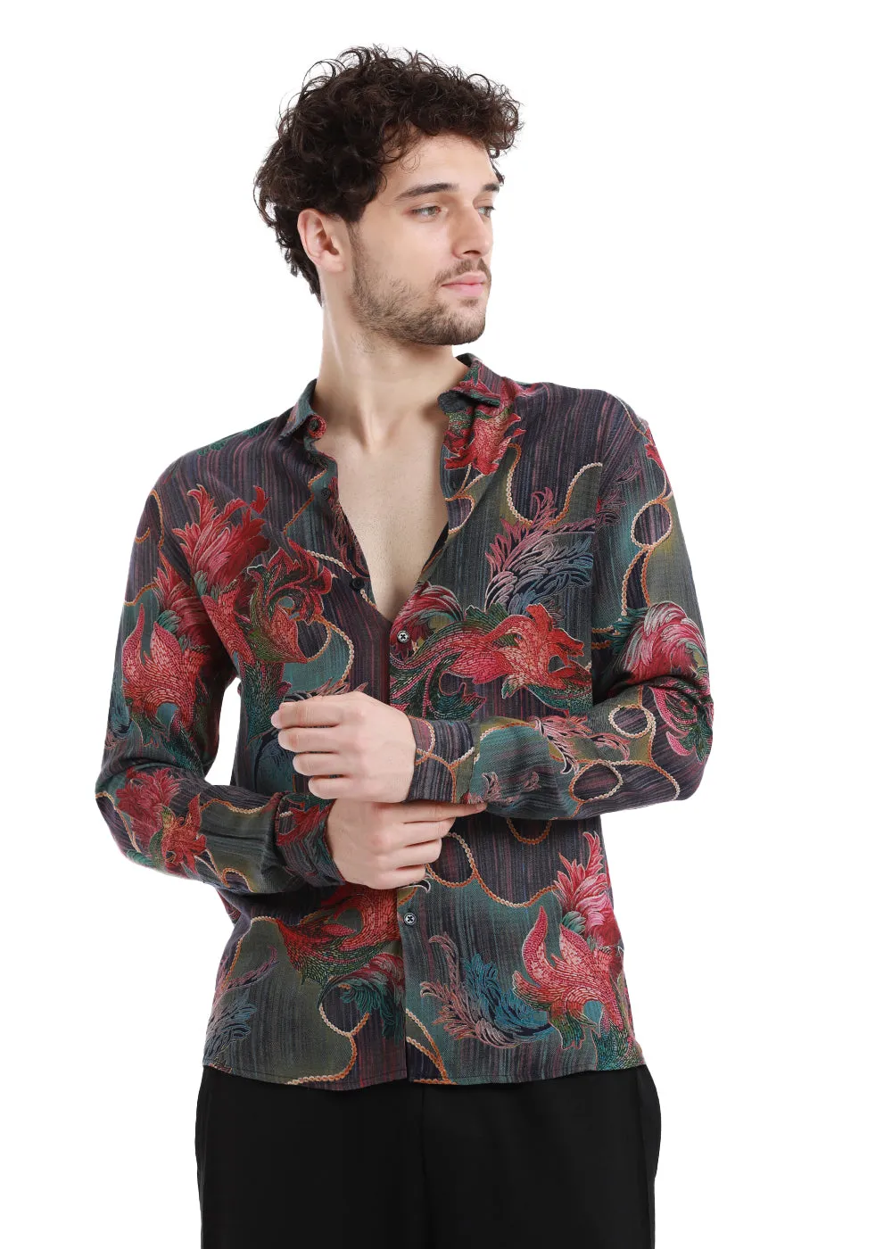 Indigenous Pink Print Feather Shirt