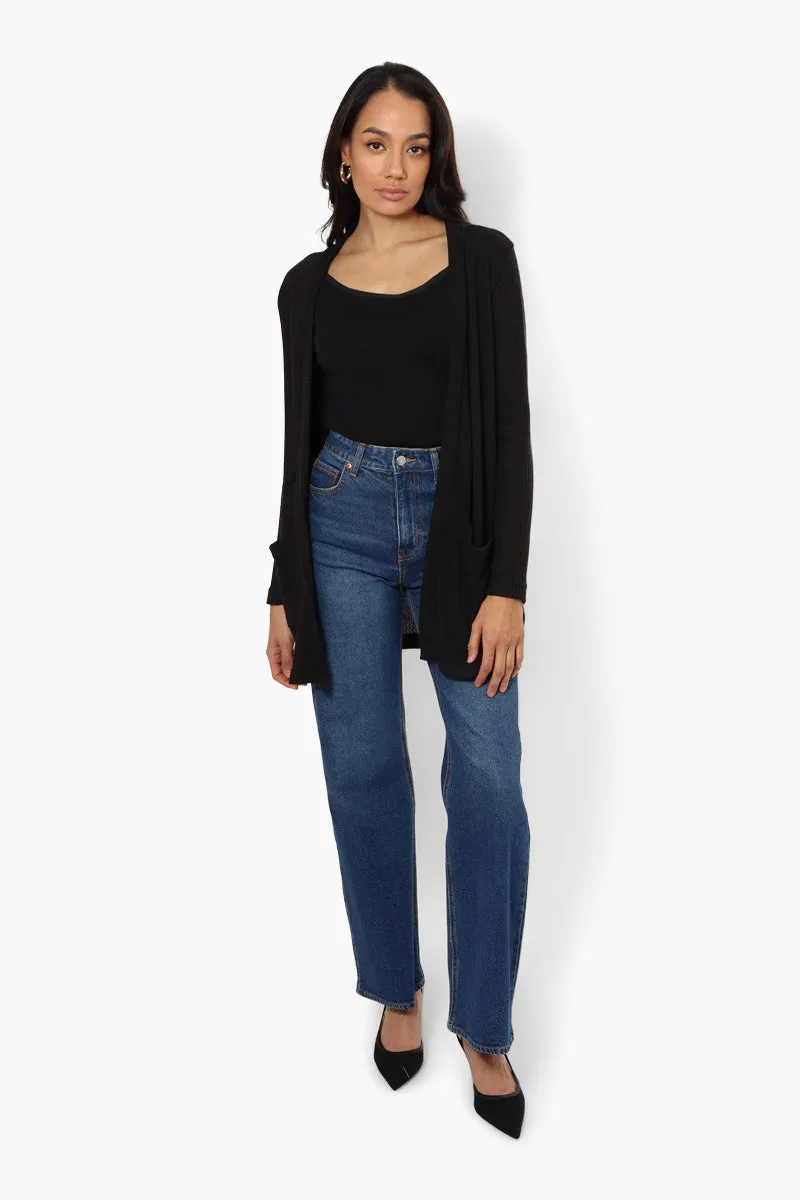 International INC Company Long Sleeve Open Wrap Cardigan - Black