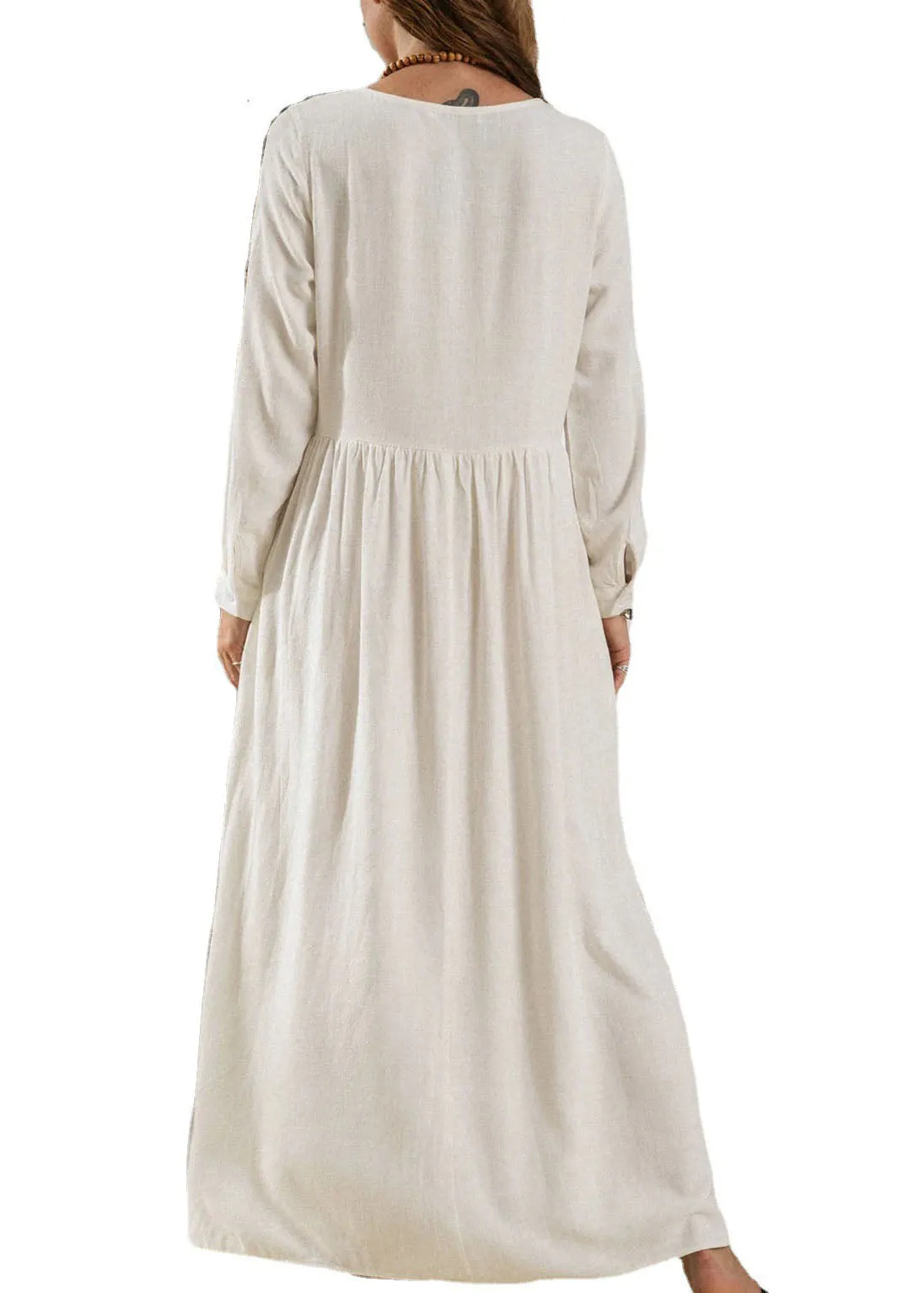 Italian White O Neck Wrinkled Exra Large Hem Cotton Dresses Spring FA242