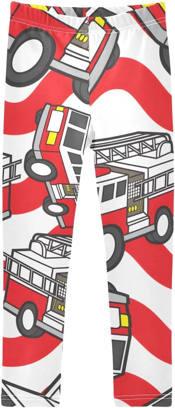 Leggings for Girls Yoga Pants Dance Pants Tights Trousers Girls Stretch Pants, Cool Firetruck Red, 4T