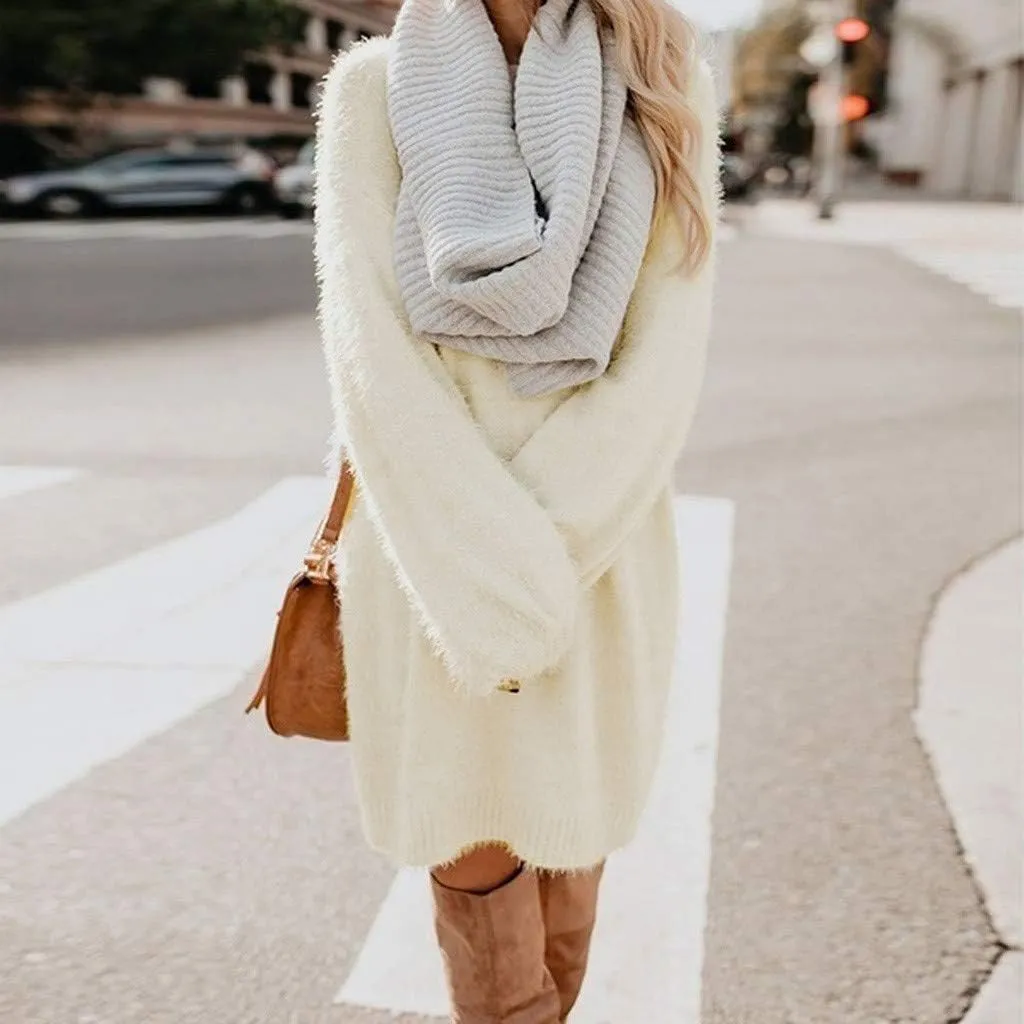 Lutos Women's Loose Oversize Turtleneck Loose Fluffy Fuzzy Long Pullover Sweater Dress