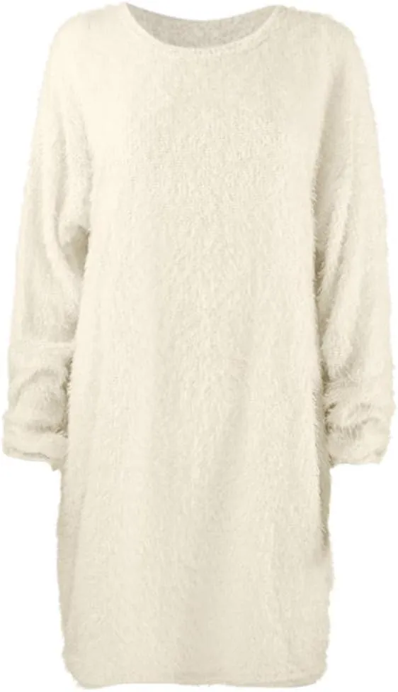 Lutos Women's Loose Oversize Turtleneck Loose Fluffy Fuzzy Long Pullover Sweater Dress