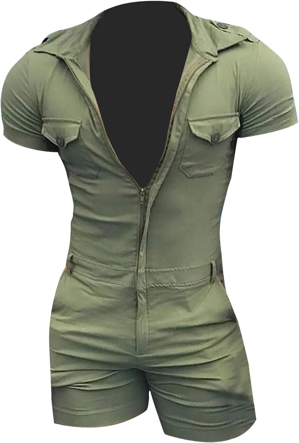 Maryia Mens Casual Summer Beach Jumpsuit Fashion Solid Slim Fit Muscle One Piece Shorts Coverall Tracksuits with Hood