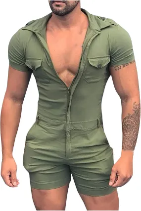Maryia Mens Casual Summer Beach Jumpsuit Fashion Solid Slim Fit Muscle One Piece Shorts Coverall Tracksuits with Hood