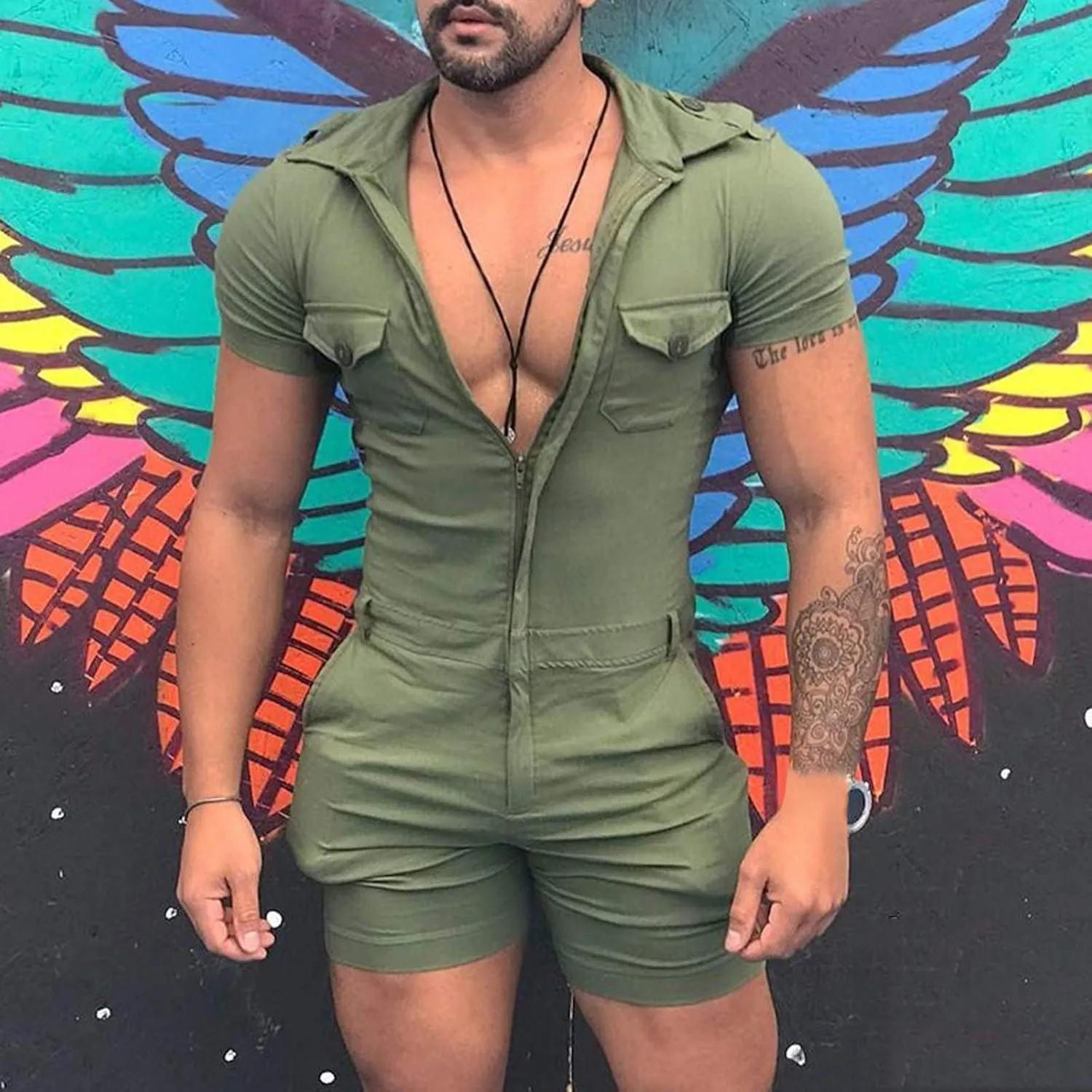 Maryia Mens Casual Summer Beach Jumpsuit Fashion Solid Slim Fit Muscle One Piece Shorts Coverall Tracksuits with Hood