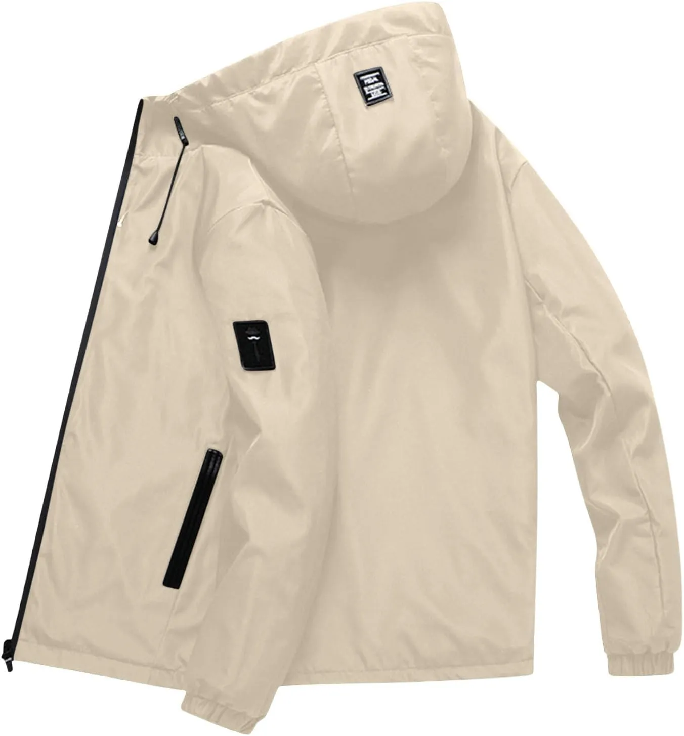 Men Rain Jacket Lightweight Hooded Windbreaker Waterproof Outdoor Sports Hiking Raincoat Long Sleeve Zip Coat Outwear