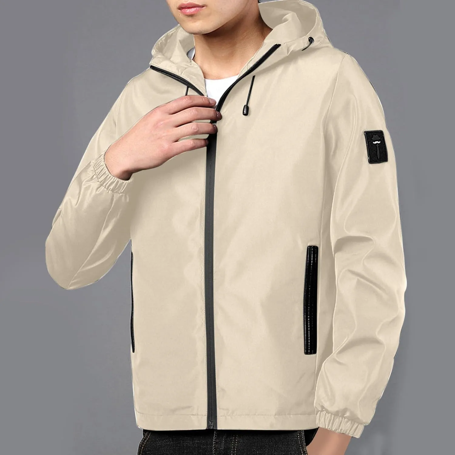 Men Rain Jacket Lightweight Hooded Windbreaker Waterproof Outdoor Sports Hiking Raincoat Long Sleeve Zip Coat Outwear
