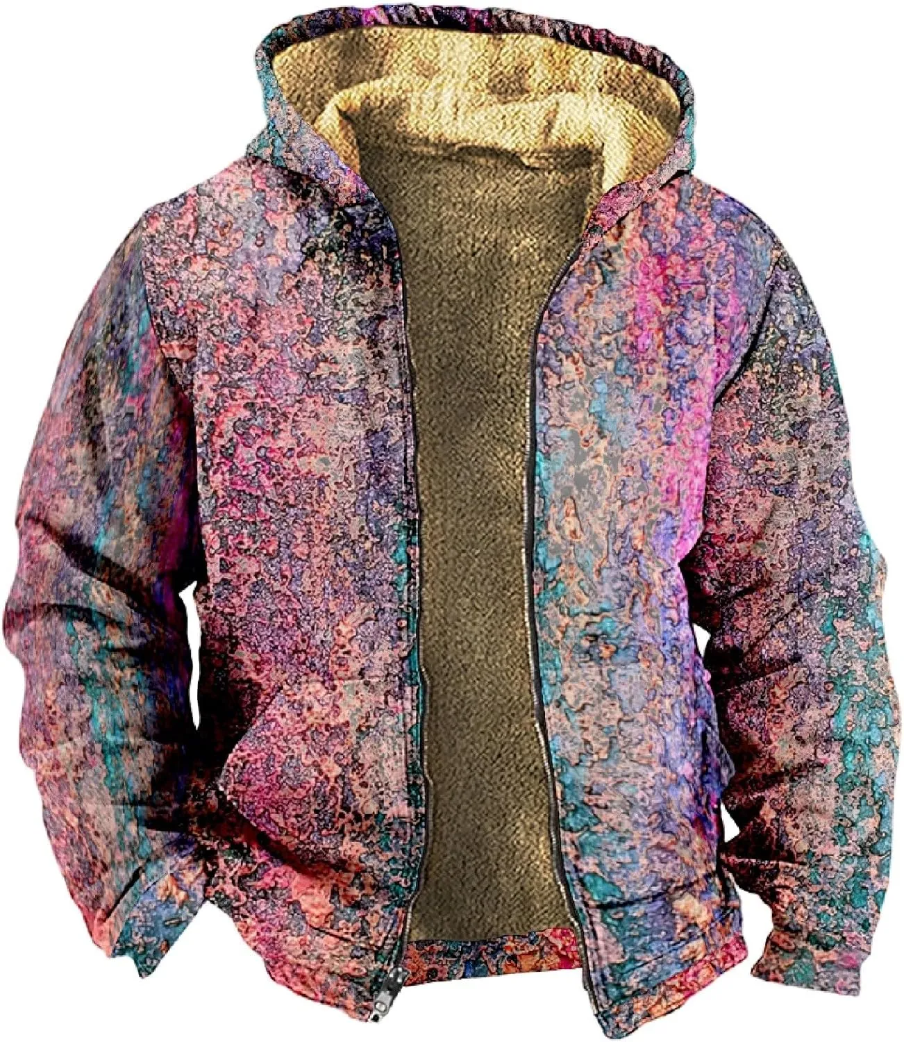 Men'S Fleece Jackets & Coats Heated Personalized Casual Printing Long Sleeve Zipper Thick Cotton Suit Winter