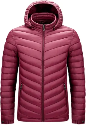 Men's Lightweight Packable Puffer Jacket Winter Insulated Puffy Jacket Hooded Down Coat for Snow Ski Hiking Travel