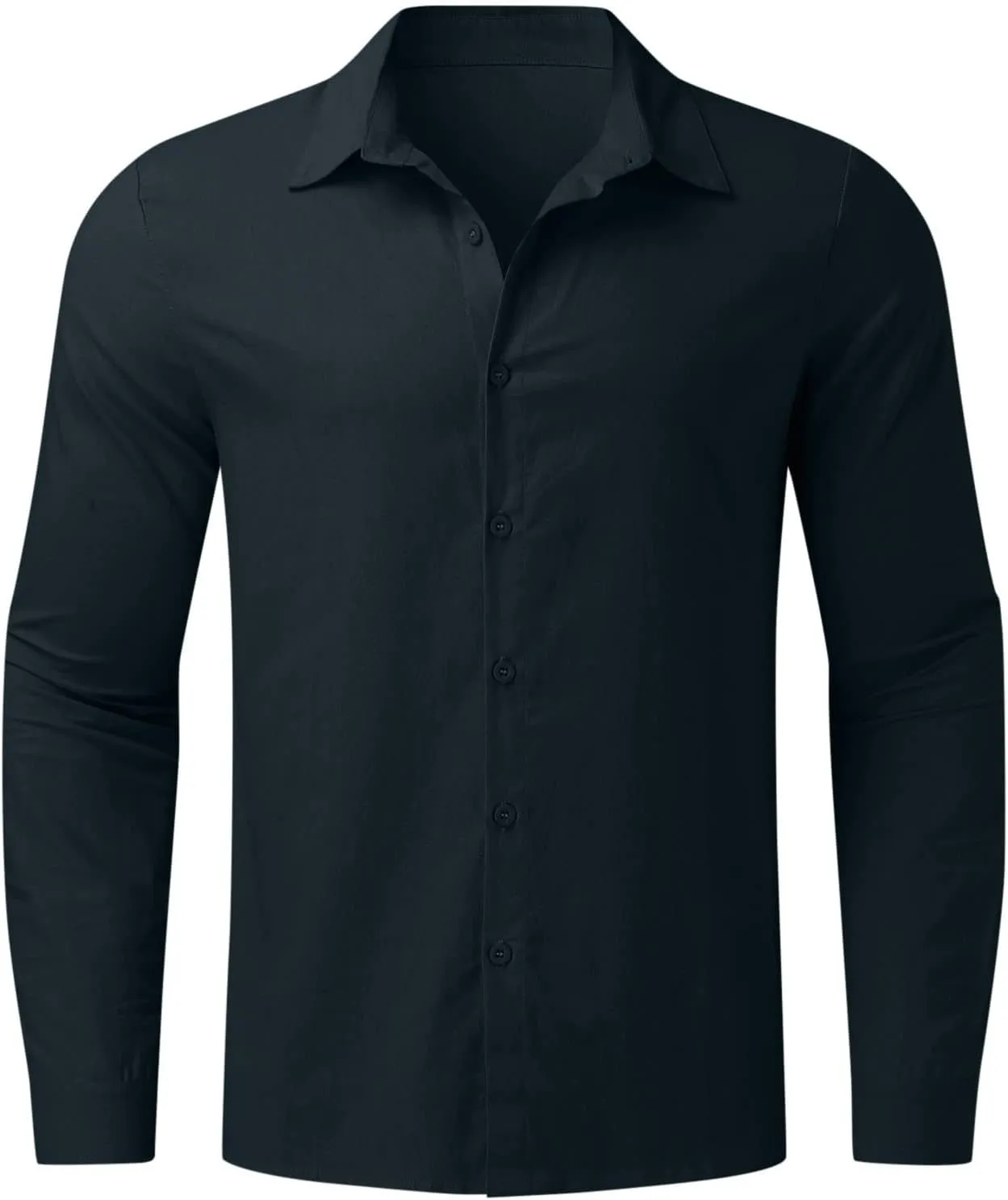 Muscularfit Mens Tshirts Casual Light Weight Cotton Linen Button Down Shirts Summer Spring Long Sleeve Solid Work Dress Shirt