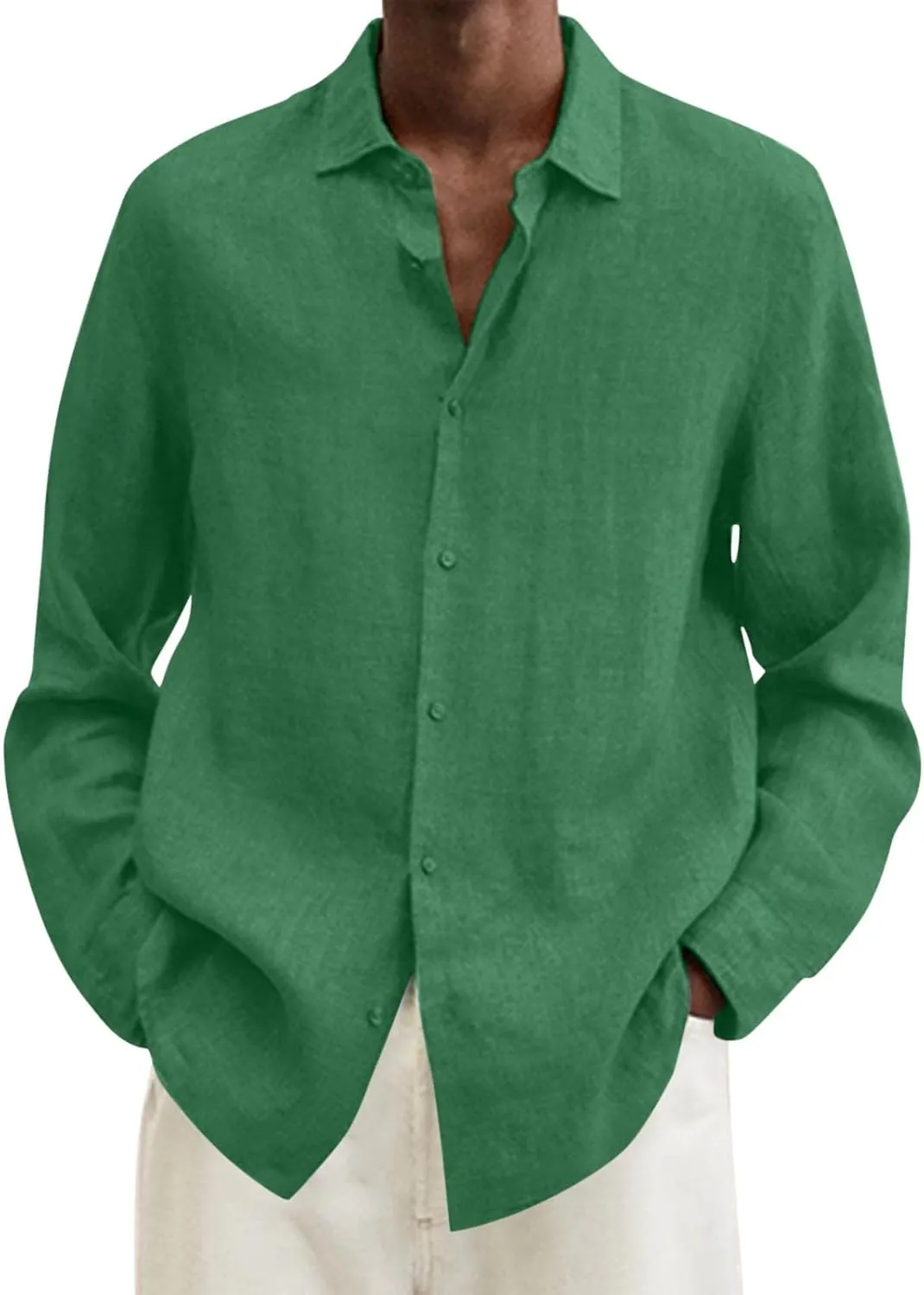 Muscularfit Mens Tshirts Casual Light Weight Cotton Linen Button Down Shirts Summer Spring Long Sleeve Solid Work Dress Shirt
