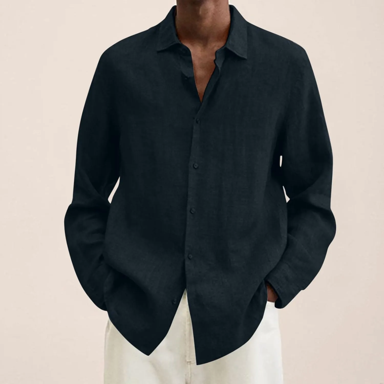Muscularfit Mens Tshirts Casual Light Weight Cotton Linen Button Down Shirts Summer Spring Long Sleeve Solid Work Dress Shirt