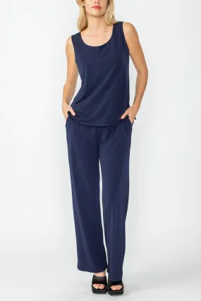 Navy Wide Leg Long Pants & Scoop Neck Tank Top