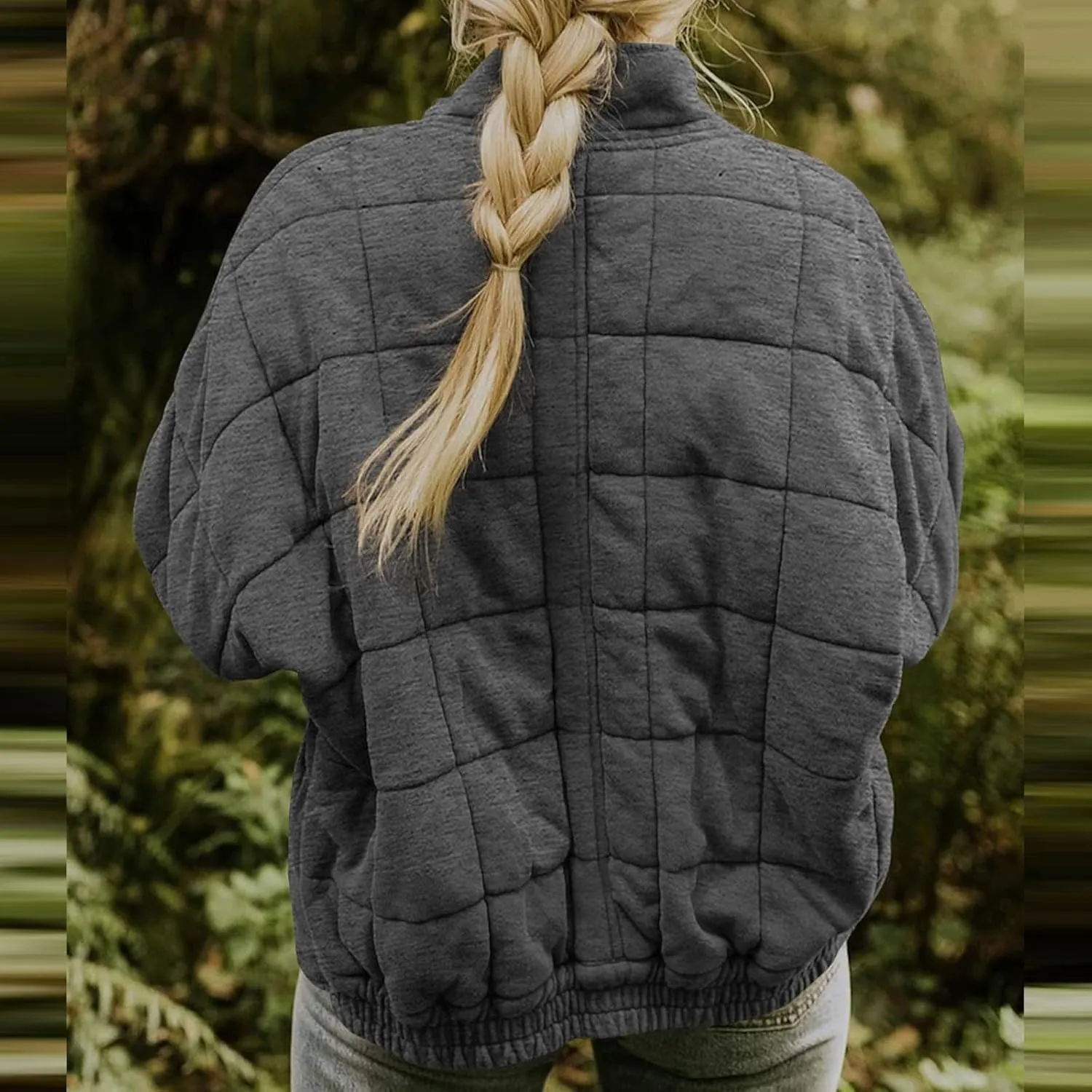 Quilted Jackets for Women Zip Up Plus Size Long Sleeve Coat Lightweight Puffer Jackets Loose Fit Winter Warm Outwear