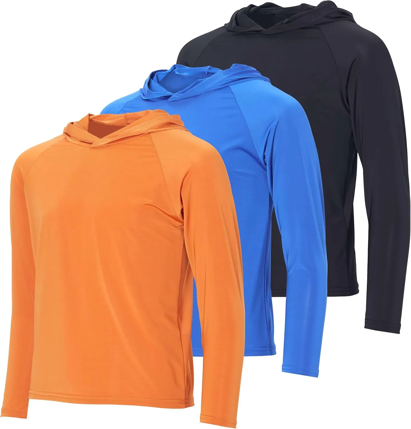 Real Essentials 3 Pack:Youth Rashguard Hoodie UPF UV Sun Protection Long Sleeve Swim Fishing Shirt - Boys & Girls (Ages 4-16)