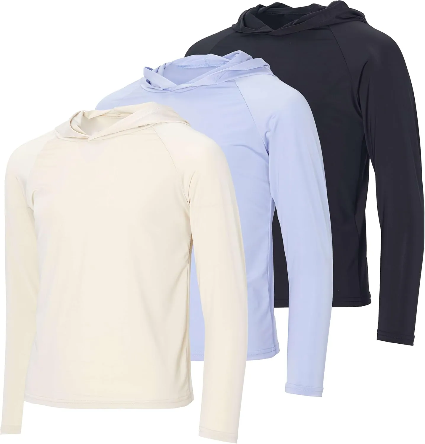 Real Essentials 3 Pack:Youth Rashguard Hoodie UPF UV Sun Protection Long Sleeve Swim Fishing Shirt - Boys & Girls (Ages 4-16)