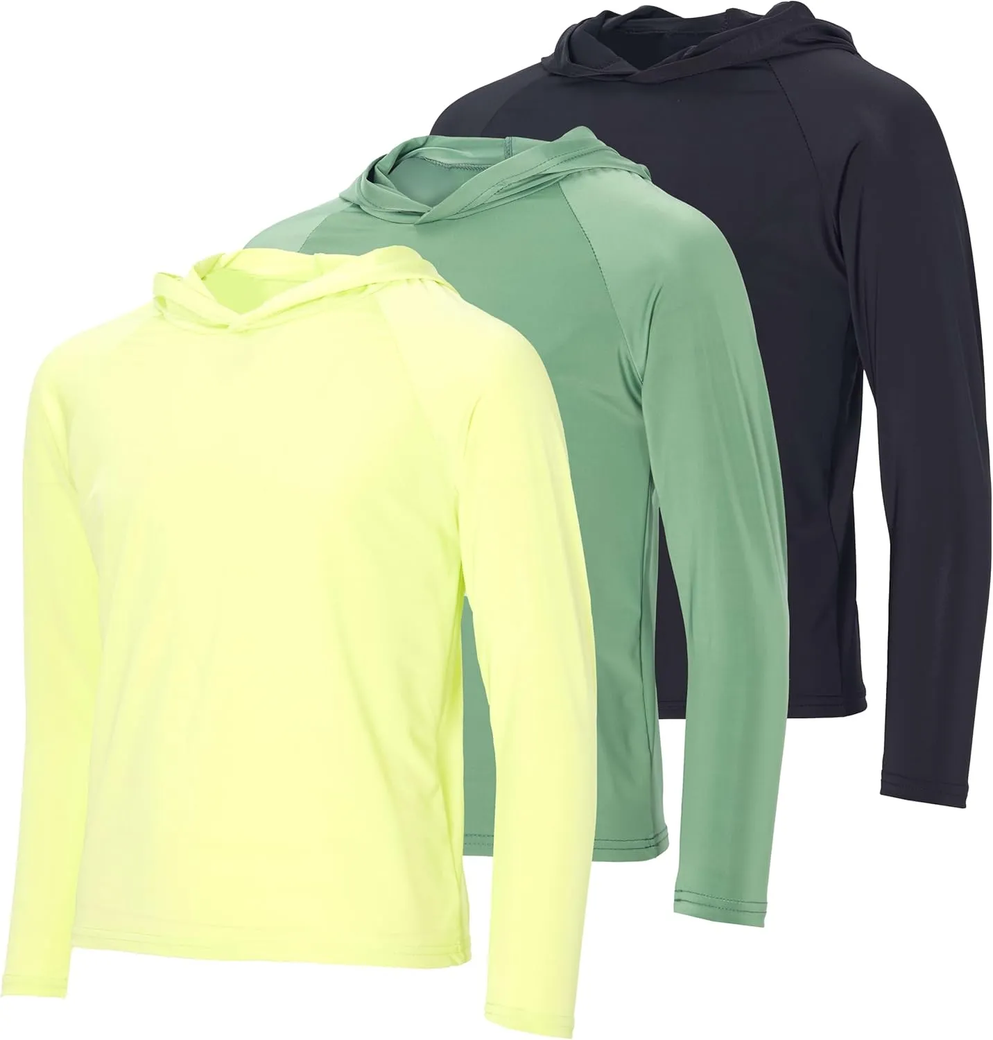 Real Essentials 3 Pack:Youth Rashguard Hoodie UPF UV Sun Protection Long Sleeve Swim Fishing Shirt - Boys & Girls (Ages 4-16)